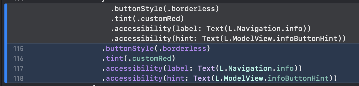 Xcode Showing Before-and-After Versions of Modified Lines