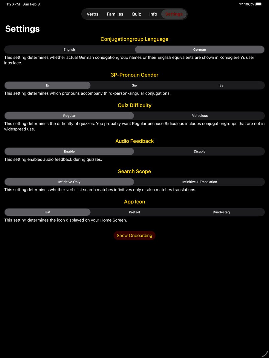 Settings — before