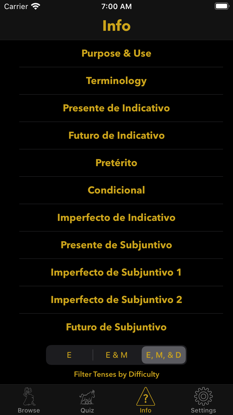 Conjugar's Info Screen